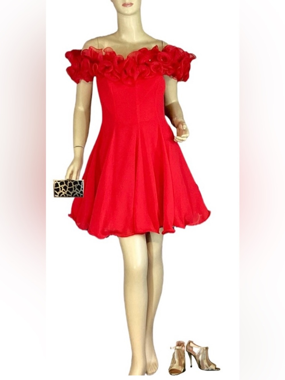 VINTAGE 1990'S LILLIE RUBIN RED ROSETTE & TULLE MINI PARTY DRESS (6)